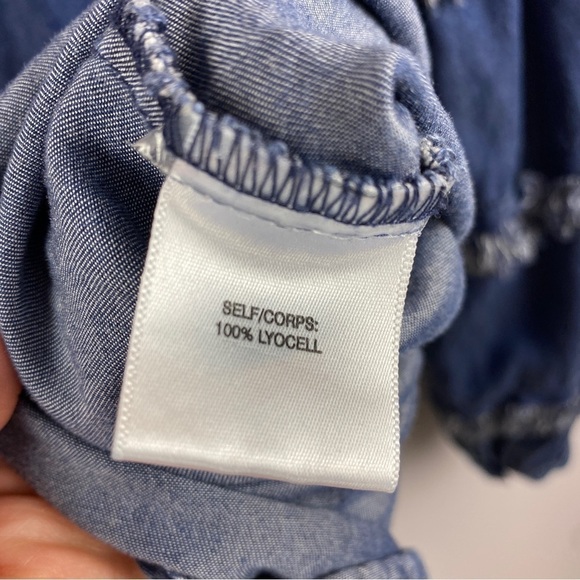 JANE & Delancey Chambray Lyocell Boho Tiered Fringe Sleeves Top Medium - Picture 10 of 10